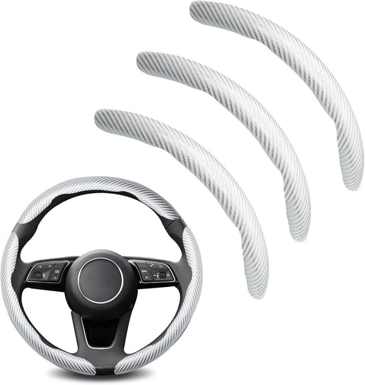 3pcs Universal Carbon Fiber Steering Wheel Cover - Anti-Slip & Segmented Design, Universal 99% Durable V1250-QLSC009-WHITE