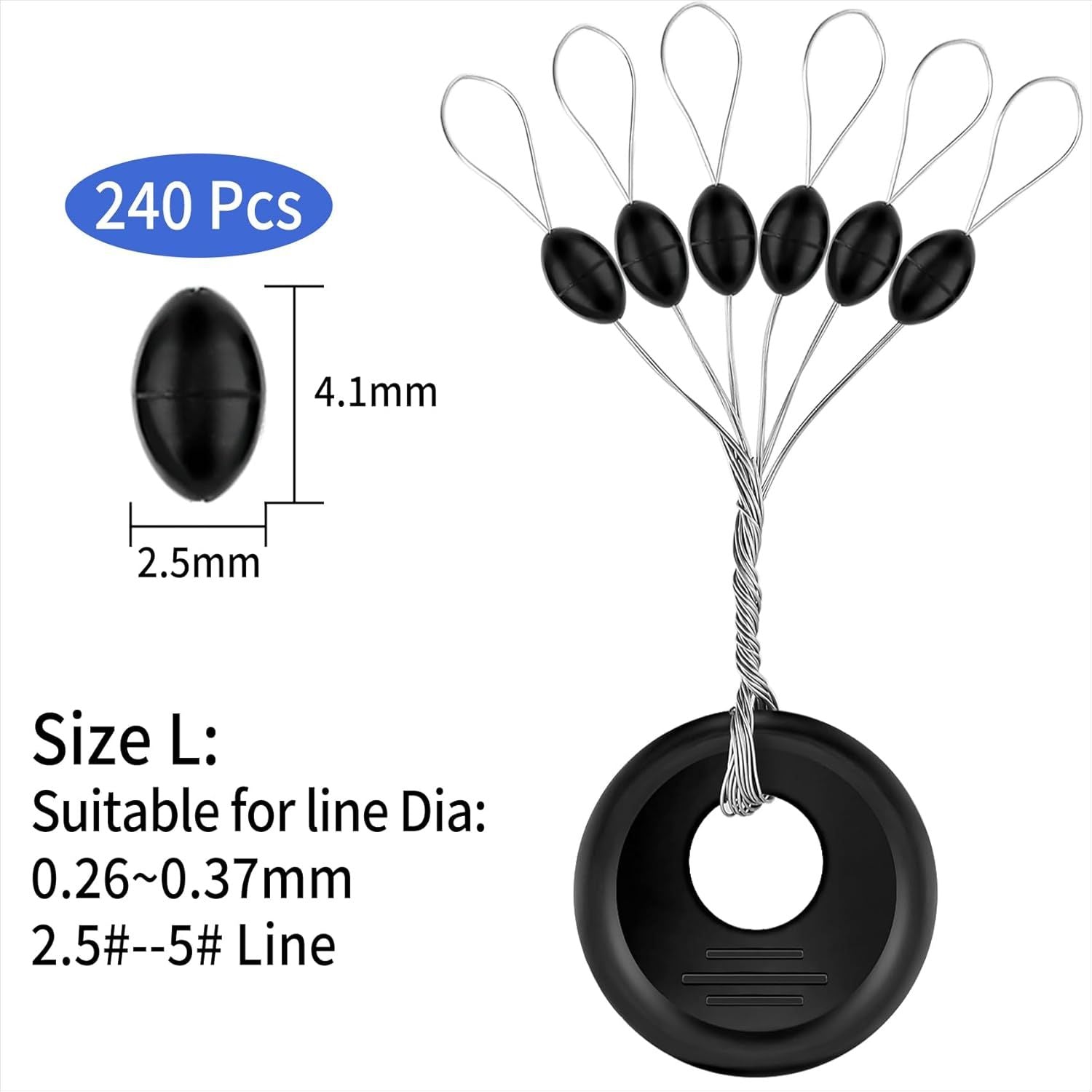 240 Pieces Middle-Sized Fishing Rubber Bobber Beads Stoppers 6 in 1 Black Float Sinker Stops V1250-QLSC029-L
