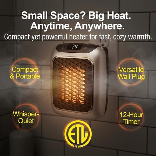Plug-in Wall Mount PTC Ceramic Space Heater with Remote Control & LED Digital Display, 400W/800W Adjustable V1250-QLSC034-NFJ-01