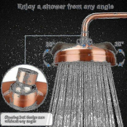 8 Inch Solid Copper Rain Shower Head, Antique Copper Round Rainfall Shower Head, Adjustable Angle Fixed Mount V1250-QLSC036-LY-01