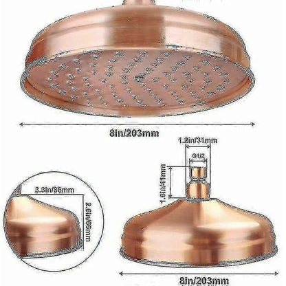 8 Inch Solid Copper Rain Shower Head, Antique Copper Round Rainfall Shower Head, Adjustable Angle Fixed Mount V1250-QLSC036-LY-01
