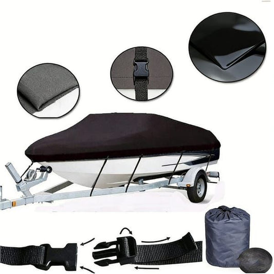 600D Oxford Cloth Boat Cover, Waterproof UV Protection Dustproof Marine Cover for V-Hull Speedboat Motor V1250-QLSC040-CZ-01