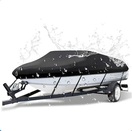 600D Oxford Cloth Boat Cover for 20-22 Feet V-Hull Boat, Waterproof UV Protection Dustproof Marine Cover for V1250-QLSC040-CZ-02