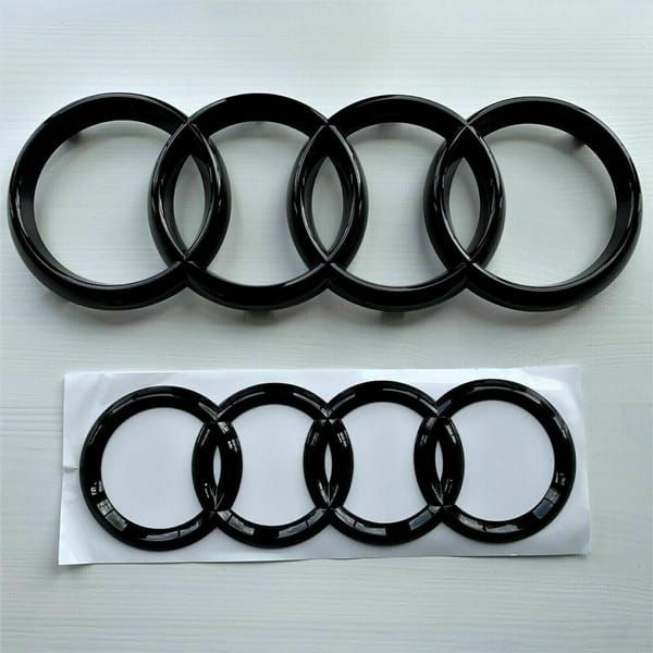 Gloss Black Audi Rings Emblem Set, Front 273mm + Rear 192mm Black Badge Replacement Kit for Audi A1 A3 A4 A5 V1250-QLSC041-CB-01
