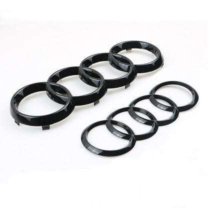 Gloss Black Audi Rings Emblem Set, Front 273mm + Rear 192mm Black Badge Replacement Kit for Audi A1 A3 A4 A5 V1250-QLSC041-CB-01