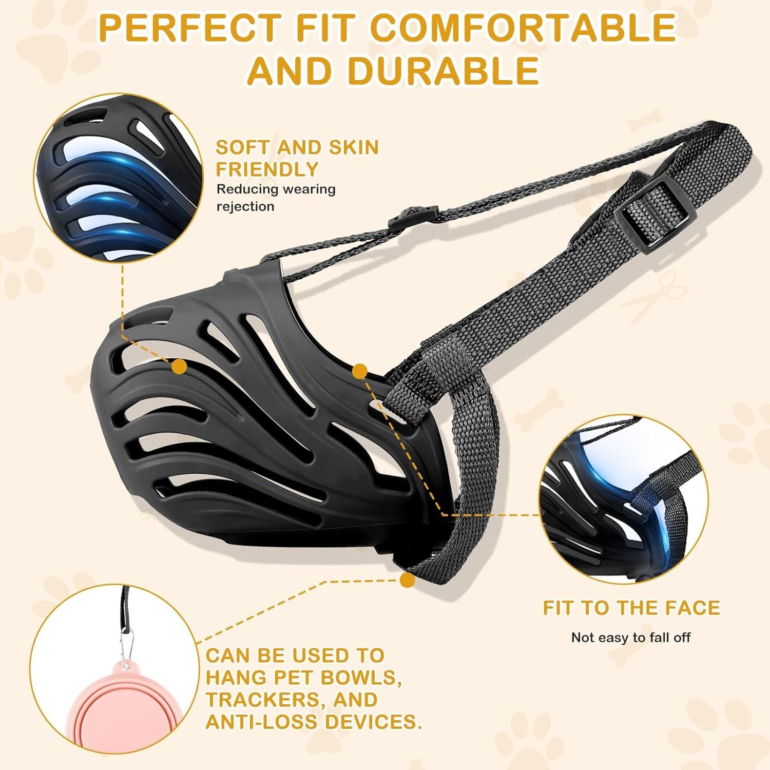 Dog Muzzle, Soft Breathable Dog Muzzles Suitable Dogs, Adjustable Basket Muzzles Prevents Chewing and Biting V1250-QLSCOO7-L