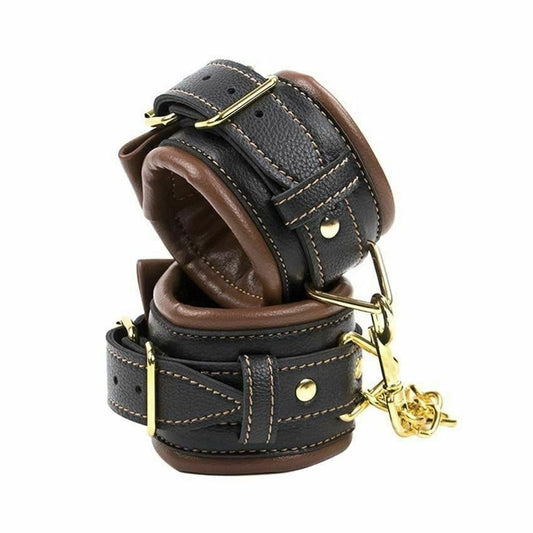 House Of Dasein Brown Black Leather Wrist Handcuffs Bondage Kink Bdsm Fetish Restraints - Black V1257-15194670530626