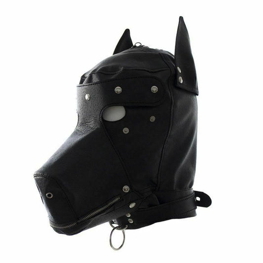 House Of Dasein Black Dog Mask Full Hood Puppy Pet Play Bondage Kink Bdsm Fetish Restraints - Black V1257-15194689142850
