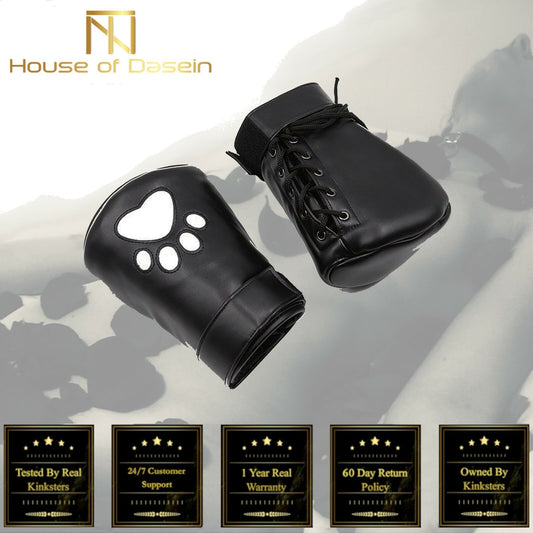 House Of Dasein Puppy Mittens Dog Gloves Hand Fist Bondage Pet Roleplay Bdsm Restraints - Black V1257-15332582391874