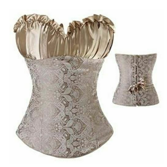 House Of Dasein Over Bust Corset Sexy Lingerie Bdsm Fetish - Gold And White - Xl V1257-15332680237122