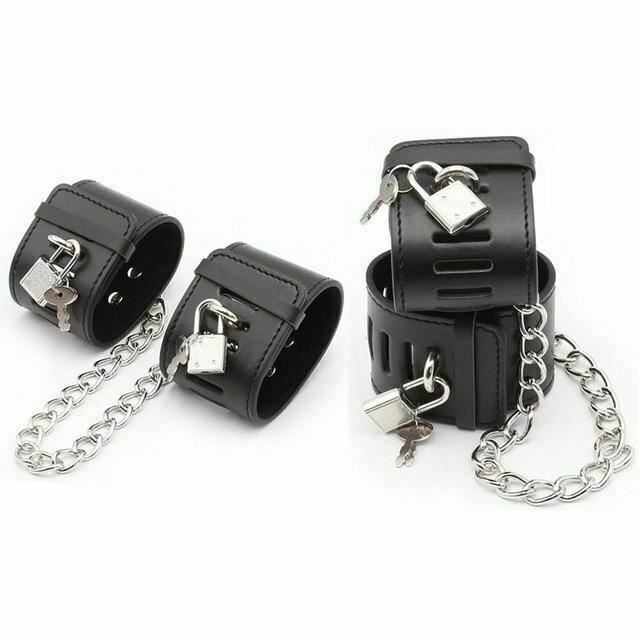 House Of Dasein Locking Wrist Ankle Cuffs Bondage Fetish Restraints - Black - Set V1257-15344951590978