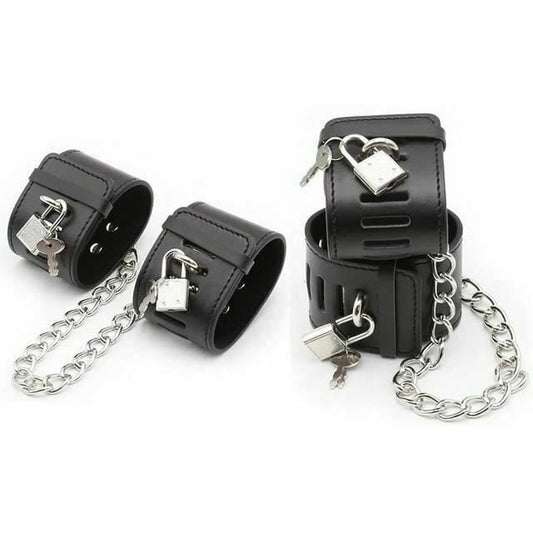 House Of Dasein Locking Wrist Ankle Cuffs Bondage Fetish Restraints - Black - Set V1257-15344951590978