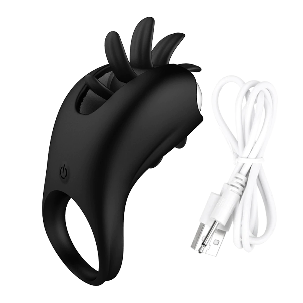 House Of Dasein Tongue Licking Vibrator Cock Ring Double Stimulation Couples - Black V1257-15368979873858
