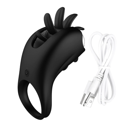 House Of Dasein Tongue Licking Vibrator Cock Ring Double Stimulation Couples - Black V1257-15368979873858