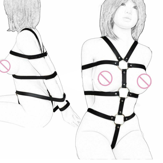 House Of Dasein Full Body Black Leather Harness Arm Bondage Kink Bdsm Fetish Restraints - Black V1257-15368980496450