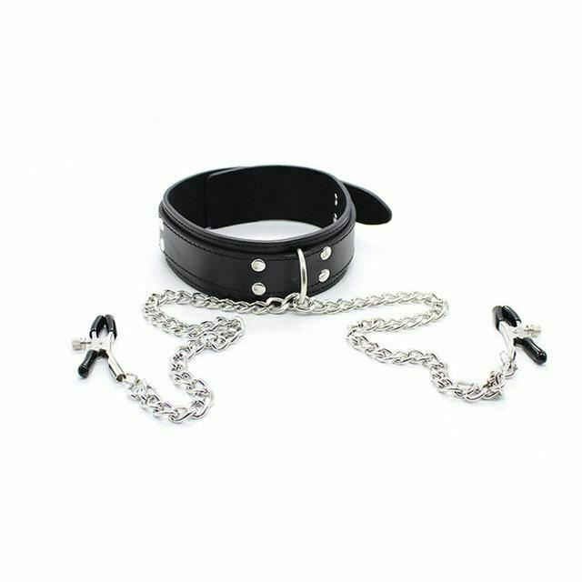 House Of Dasein Slave Collar Nipple Clamps Chains Bondage Kink Bdsm Fetish Restraints - Black V1257-15415740858434