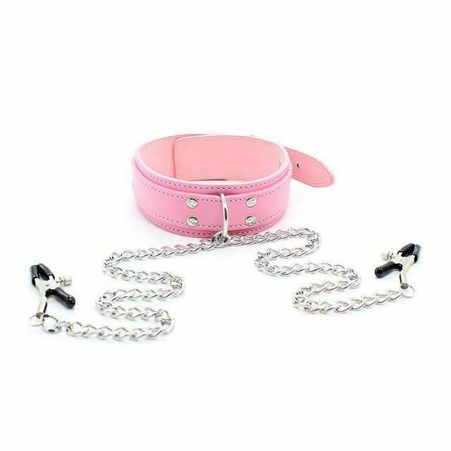 House Of Dasein Slave Collar Nipple Clamps Chains Bondage Kink Bdsm Fetish Restraints - Pink V1257-15415740891202