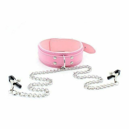 House Of Dasein Slave Collar Nipple Clamps Chains Bondage Kink Bdsm Fetish Restraints - Pink V1257-15415740891202
