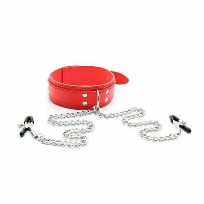 House Of Dasein Slave Collar Nipple Clamps Chains Bondage Kink Bdsm Fetish Restraints - Red V1257-15415740923970