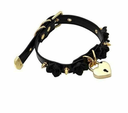House Of Dasein Bdsm Collar Spikes Flowers Choker Necklaces Slave Play Owned Submissive - Black With Gold V1257-15424821854274