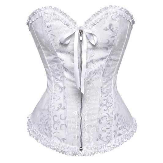 House Of Dasein White Floral Corset Sweetheart Bustline Zip Front - White - M V1257-15424827555906