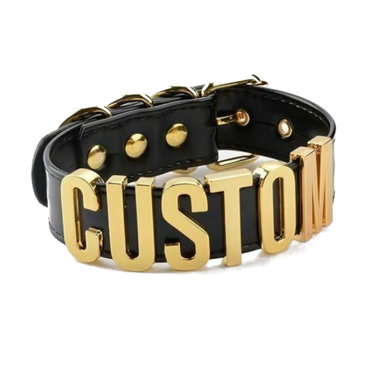 House Of Dasein Bdsm Submissive Collar Custom Word 4 To 6 Letters Slave Play Kink - Black With Gold V1257-15429141266498