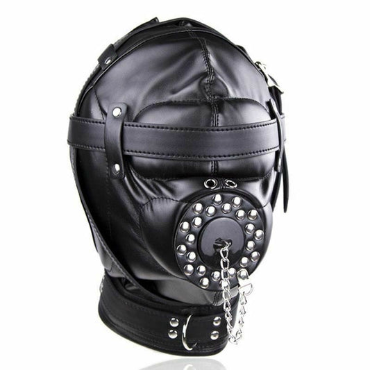 House Of Dasein Black Full Bondage Hood Mask Plug Headwear Kink Bdsm Fetish Restraints - Black V1257-15603245842498