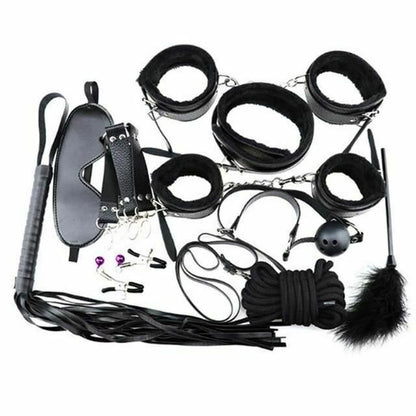 House Of Dasein Bondage Starter Kit 10 Pieces Gag Flogger Restraints Blindfold Cuffs Collar - Black - Kit V1257-15604120387650