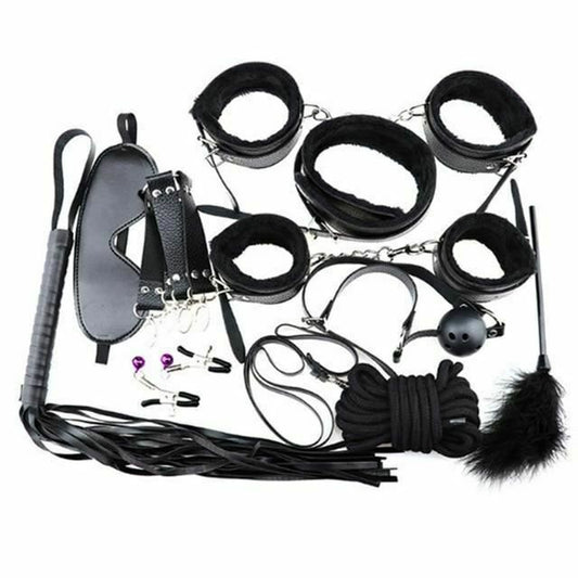 House Of Dasein Bondage Starter Kit 10 Pieces Gag Flogger Restraints Blindfold Cuffs Collar - Black - Kit V1257-15604120387650