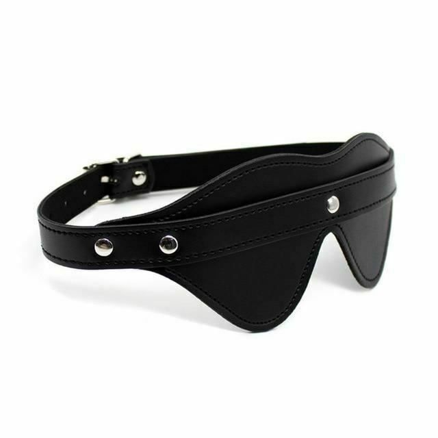 House Of Dasein Leather Blindfold Eye Mask Bdsm Bondage Restraint - Black With Strap V1257-15604121272386