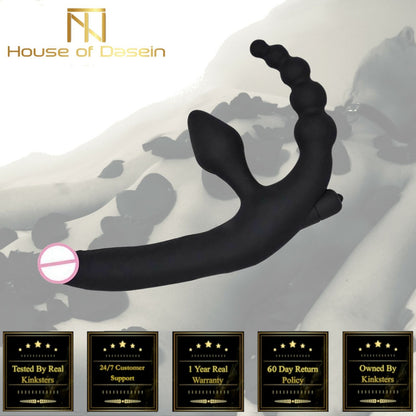 House Of Dasein Triple Penetration Wearable Strapon Dildo Vibrator Vibrating Anal Beads Butt Plug V1257-15690524426306