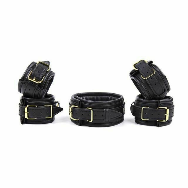 House Of Dasein Soft Padded Collar Wrist Ankle Cuffs Bondage Restraint Kit - Black V1257-15821878362178