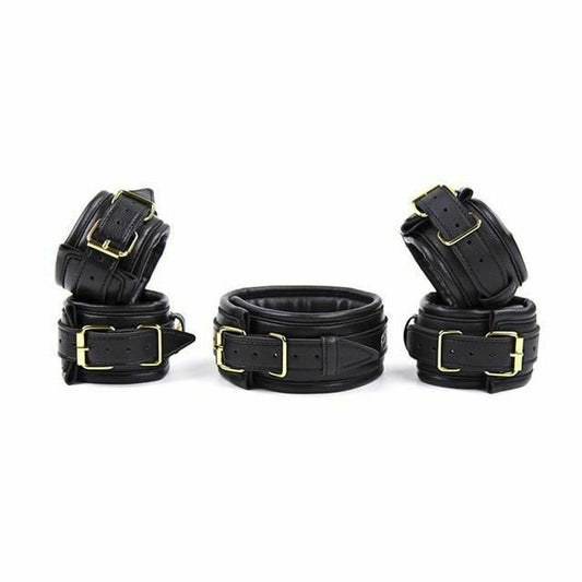 House Of Dasein Soft Padded Collar Wrist Ankle Cuffs Bondage Restraint Kit - Black V1257-15821878362178