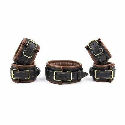 House Of Dasein Soft Padded Collar Wrist Ankle Cuffs Bondage Restraint Kit - Brown V1257-15821878394946