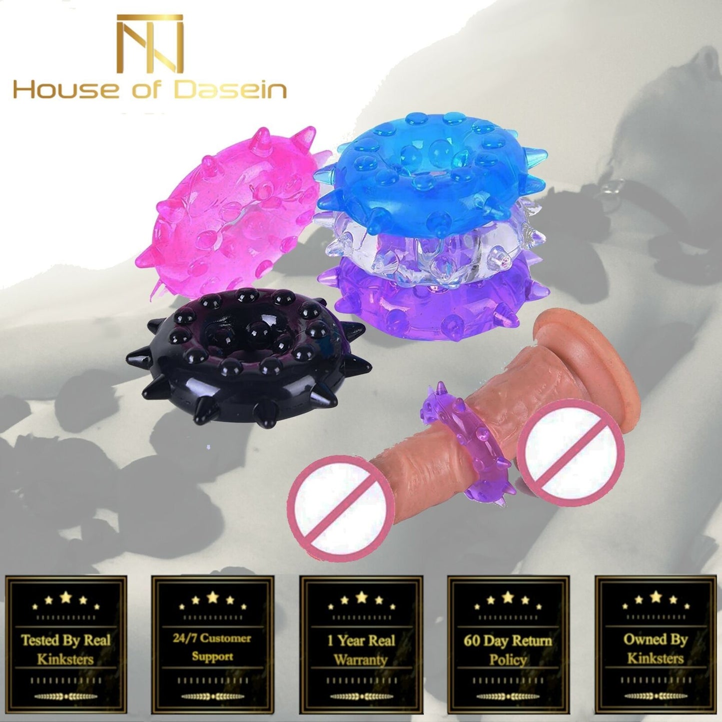 House Of Dasein Bdsm Silicone Cock Ring Snowflake Shape Ejaculation Delay Black Pink Blue Purple - Clear V1257-16062490935362