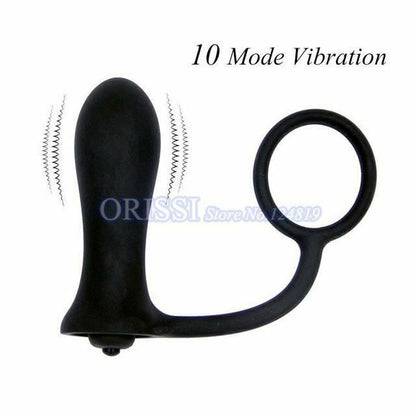 House Of Dasein Anal Vibrator Cock Ring Testicle Male Prostate Massager - Black - Model E V1257-16063316459586