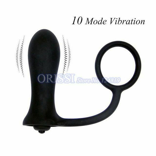 House Of Dasein Anal Vibrator Cock Ring Testicle Male Prostate Massager - Black - Model E V1257-16063316459586