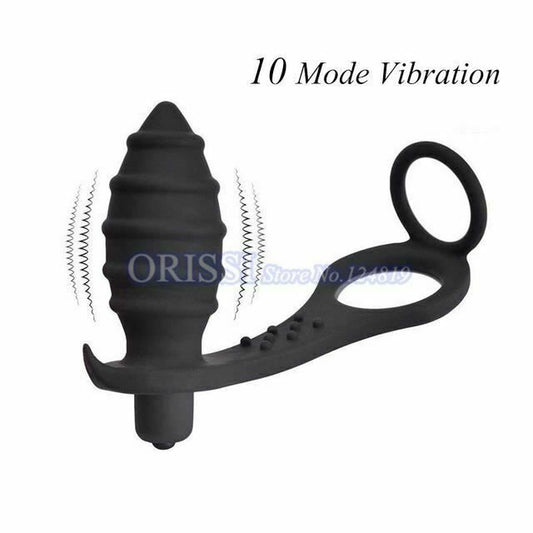 House Of Dasein Anal Vibrator Cock Ring Testicle Male Prostate Massager - Black - Model G V1257-16063316525122