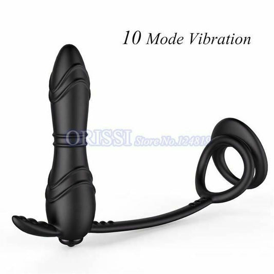 House Of Dasein Anal Vibrator Cock Ring Testicle Male Prostate Massager - Black - Model J V1257-16063316656194
