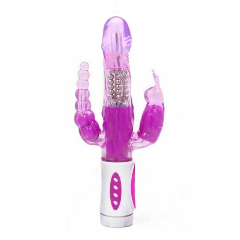 House Of Dasein Triple Pleasure Rabbit Vibrator Bdsm Spot Clitoris Stimulator Anal Plug - Purple - 2 X Medium V1257-16225285963842