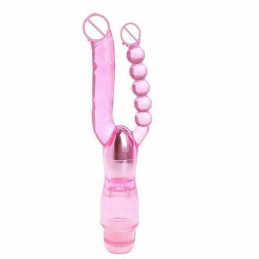 House Of Dasein Pink Purple Double Penetration Jelly Vibrator Vibrating Anal Beads - Pink V1257-16225292615746