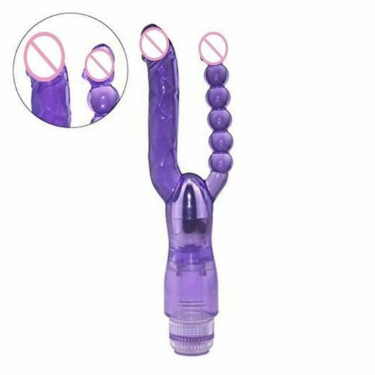 House Of Dasein Pink Purple Double Penetration Jelly Vibrator Vibrating Anal Beads - Purple V1257-16225292681282