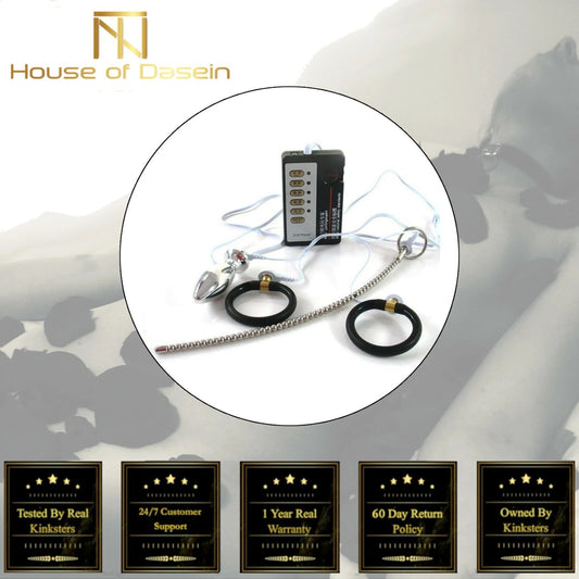 House Of Dasein Black Cock Ring Anal Plug Urethral Sound Electric Electro Sex Stimulation Play - Black V1257-16225484931138