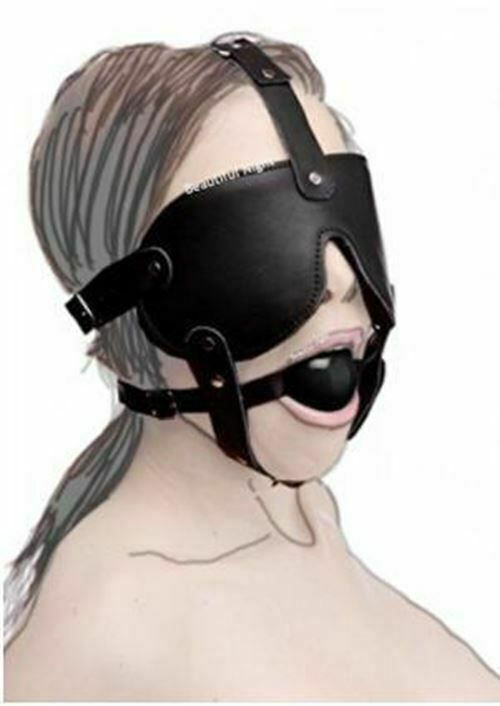 House Of Dasein Ball Gag Head Harness Mask Muzzle Blindfold Bondage Kink Bdsm Fetish Restraints - Style D V1257-16225650933826