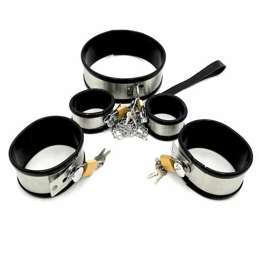 House Of Dasein Stainless Steel Locking Wrist Ankle Cuffs Collar Bdsm Fetish Kit - Male V1257-16225789378626