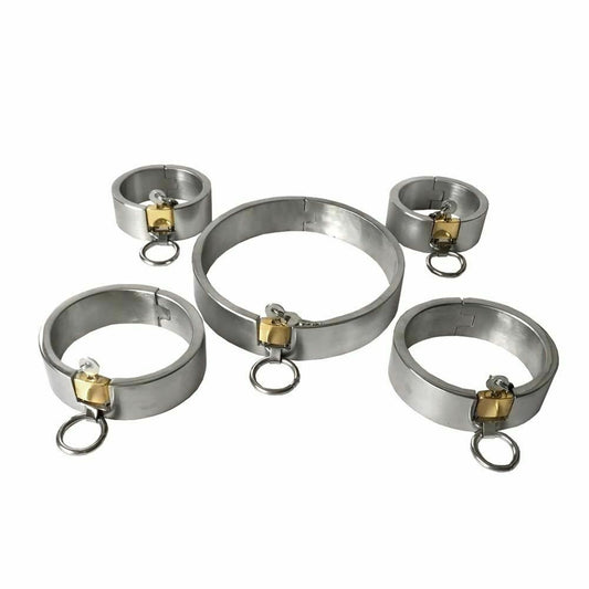 House Of Dasein Stainless Steel Locking Bdsm Handcuffs Collar Shackles Restraints Kit - Male V1257-16225797374018