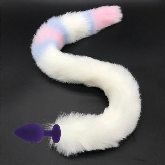 House Of Dasein Stainless Steel Anal Plug With 80Cm Long Fur Tail Bdsm Pet Play Fox Kitten - Big 106 V1257-16461550911554