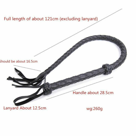 House Of Dasein Real Leather Whip 121Cm Bdsm Impact Play Spanking Fetish Kink - Black V1257-16477689315394