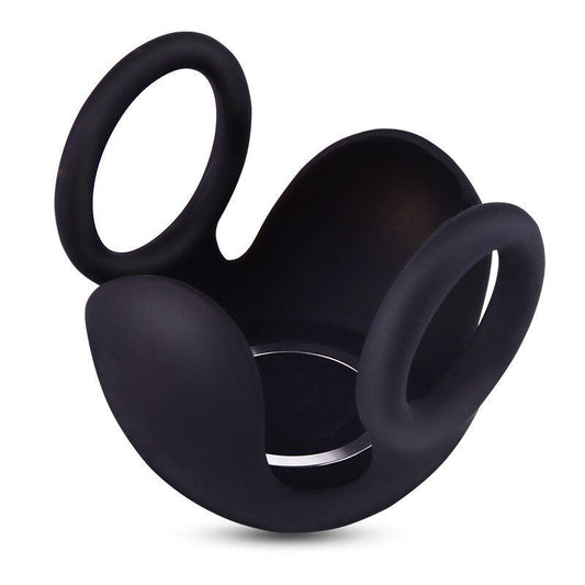 House Of Dasein Black Stretchy Cock 10 Speeds Testicle Vibrator Rechargeable Penis Rings - Black V1257-16482329526338