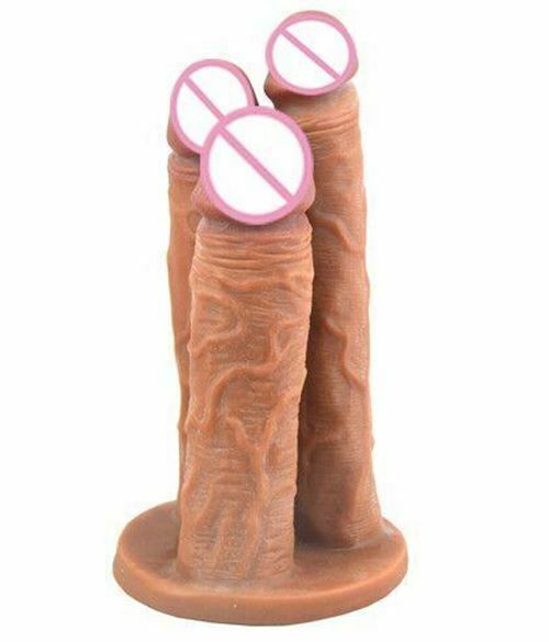 House Of Dasein Big Three Dildo Dong Triple Penetration Purple Brown Flesh Realistic Penis Large - Brown V1257-16482364850242